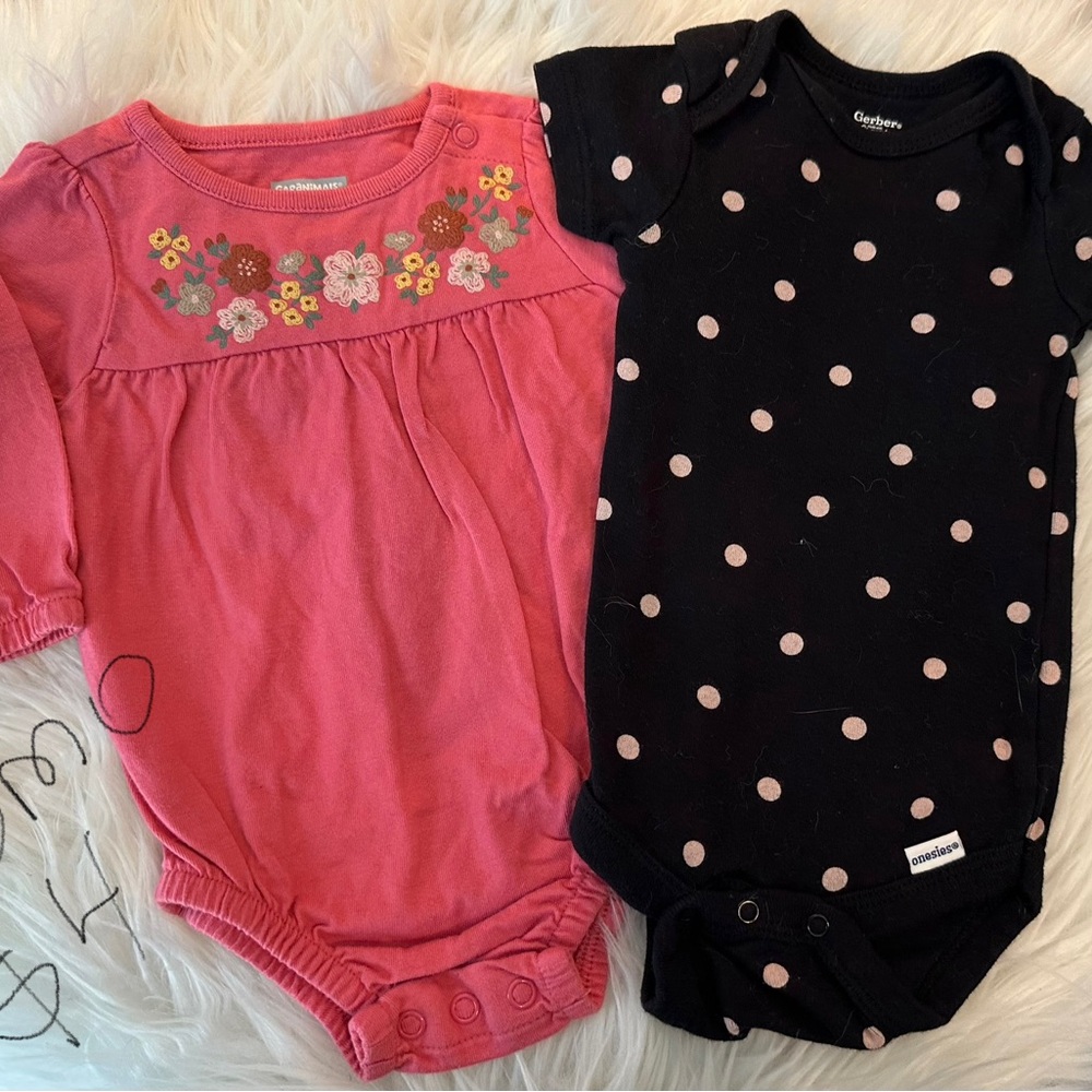 Carter's Pink Floral and Black Polka Dot Bodysuit Set